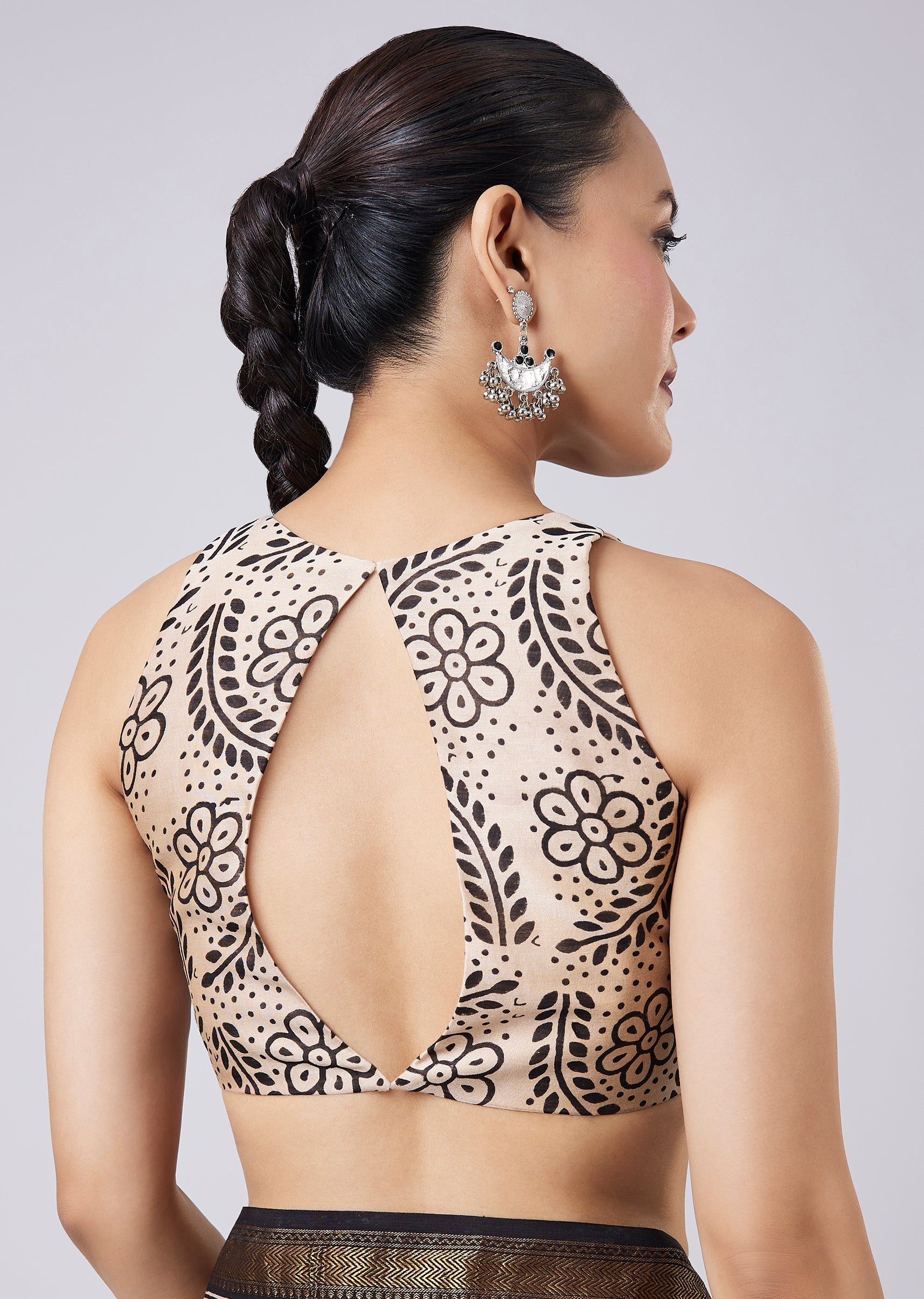 Maroon Block Printed Motif Saree with Unstitched Blouse