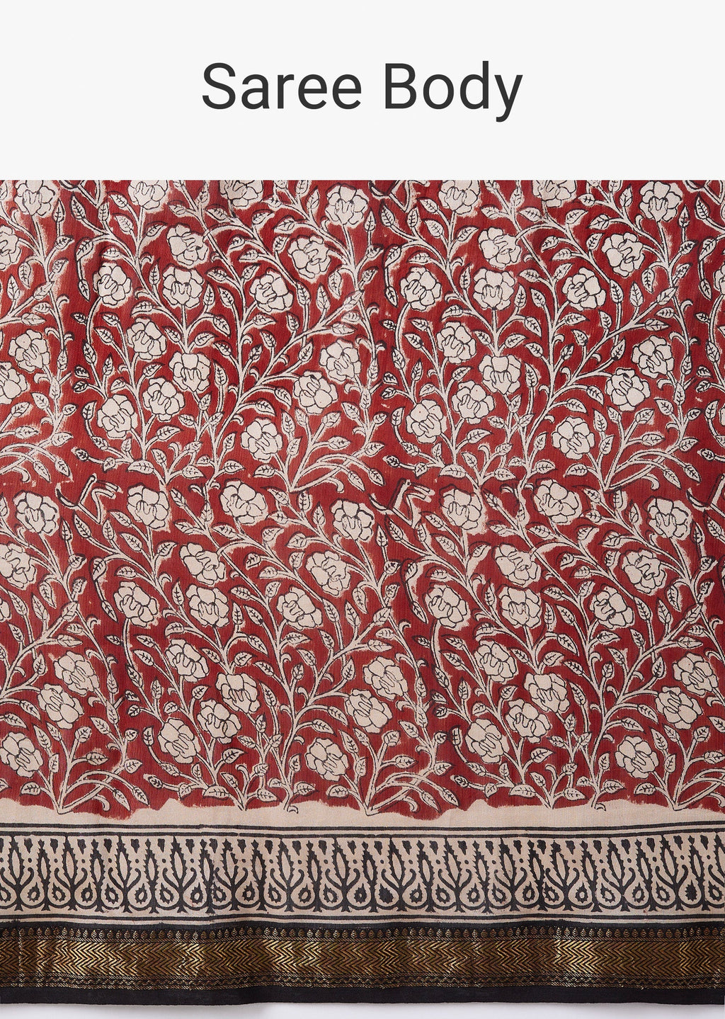 Maroon Block Printed Motif Saree with Unstitched Blouse