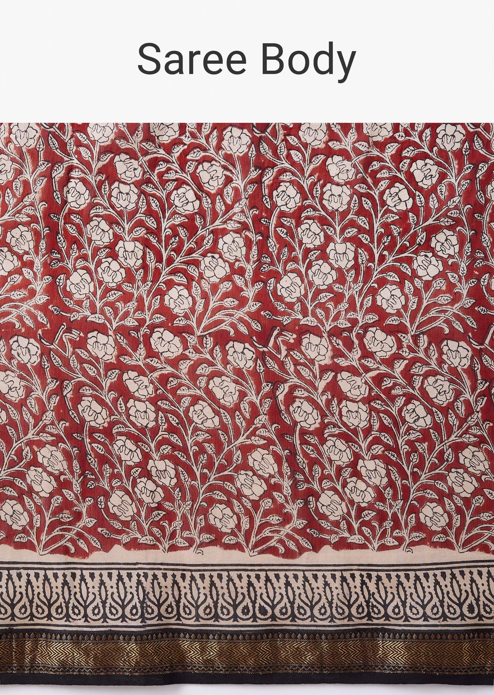 Maroon Block Printed Motif Saree with Unstitched Blouse
