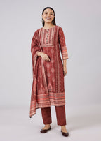 Maroon Chanderi Kurta Set With Sequins Detailing