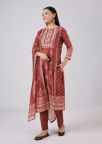 Maroon Chanderi Kurta Set With Sequins Detailing