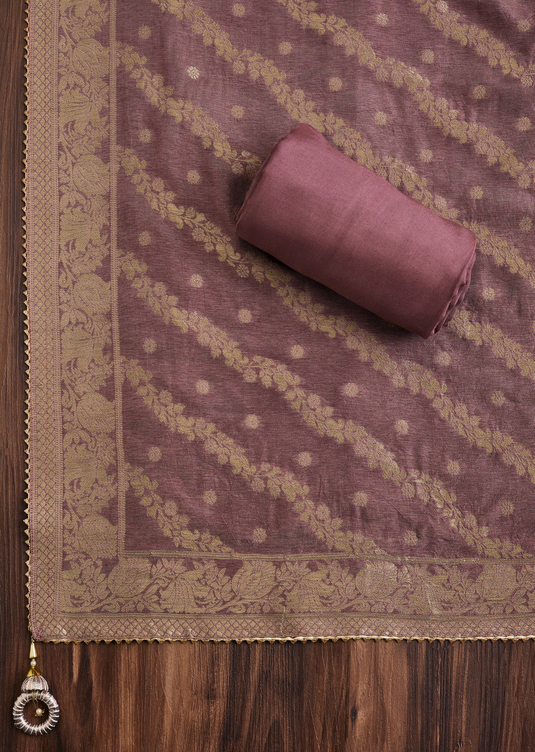 Maroon Chanderi Unstitched Suit