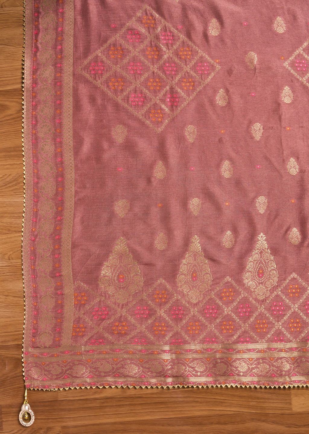 Maroon Chanderi Unstitched Suit With Dupatta
