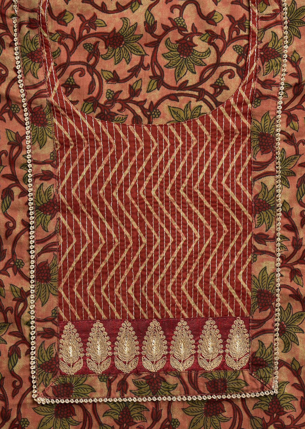 Maroon Cotton Printed Unstitched Suit with Dupatta and Bottom Fabric