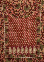 Maroon Cotton Printed Unstitched Suit with Dupatta and Bottom Fabric