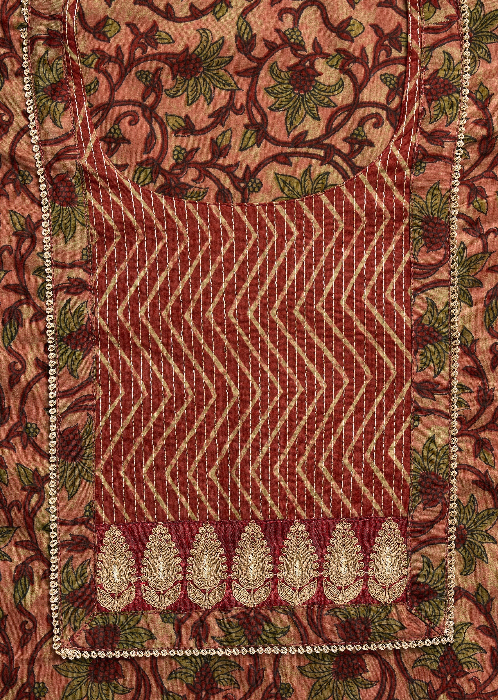 Maroon Cotton Printed Unstitched Suit with Dupatta and Bottom Fabric