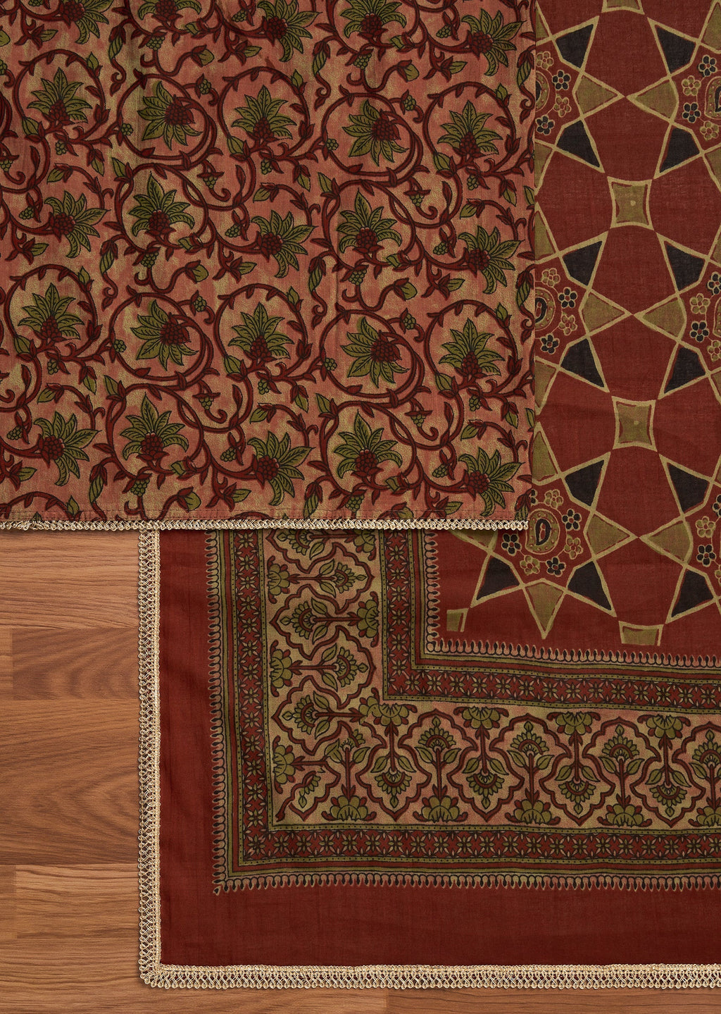 Maroon Cotton Printed Unstitched Suit with Dupatta and Bottom Fabric