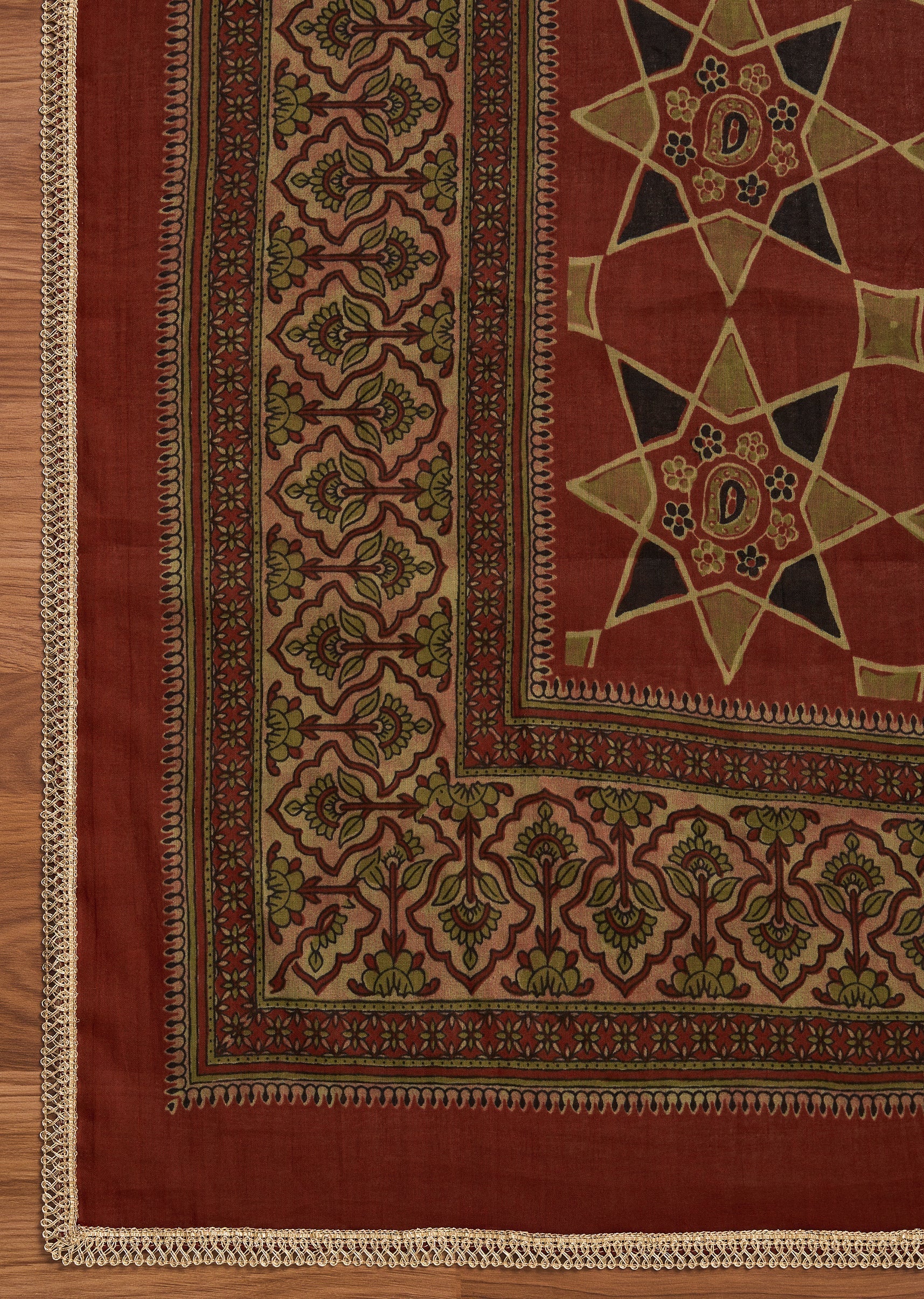 Maroon Cotton Printed Unstitched Suit with Dupatta and Bottom Fabric
