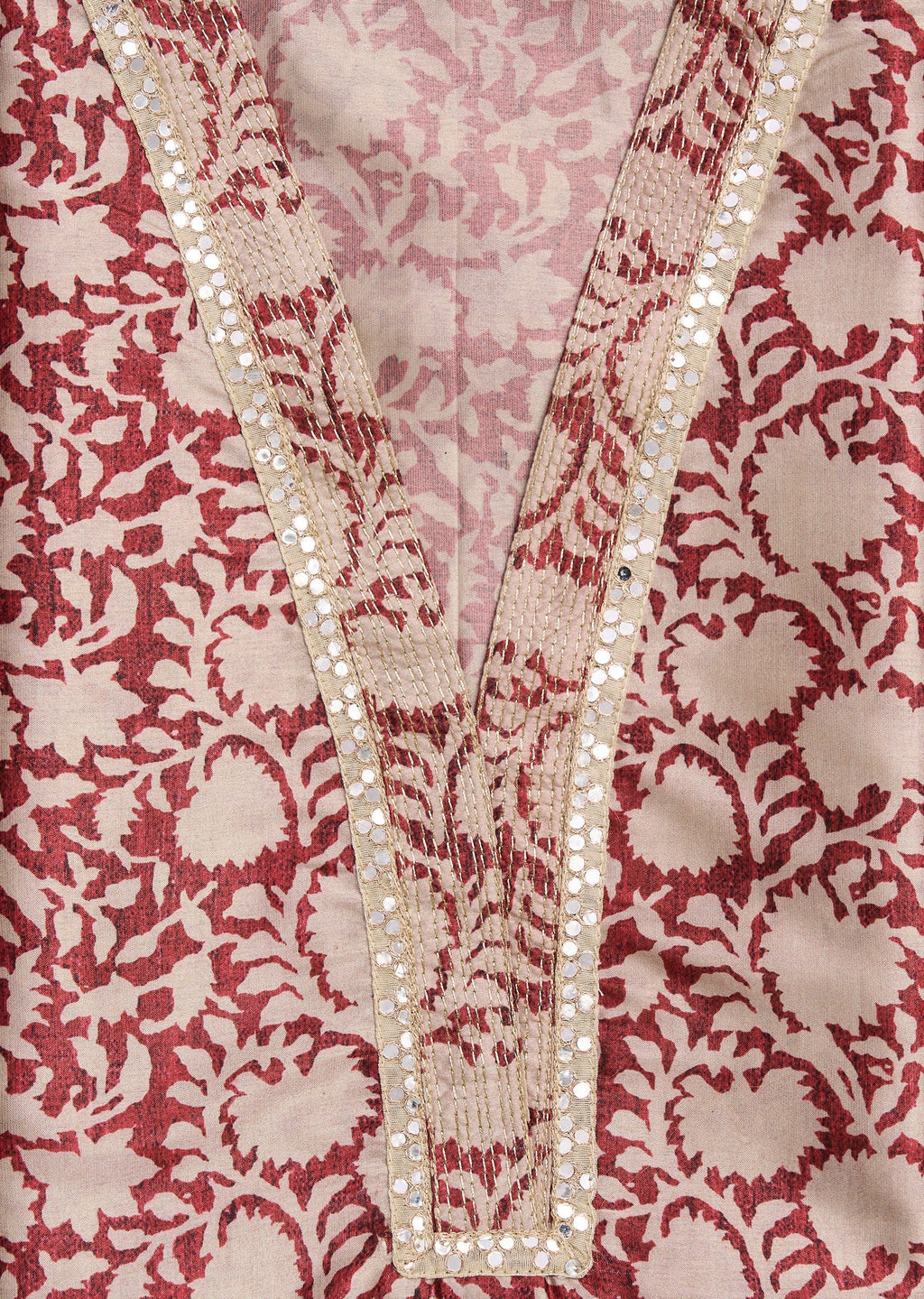 Maroon Cotton Printed Unstitched Suit With Dupatta