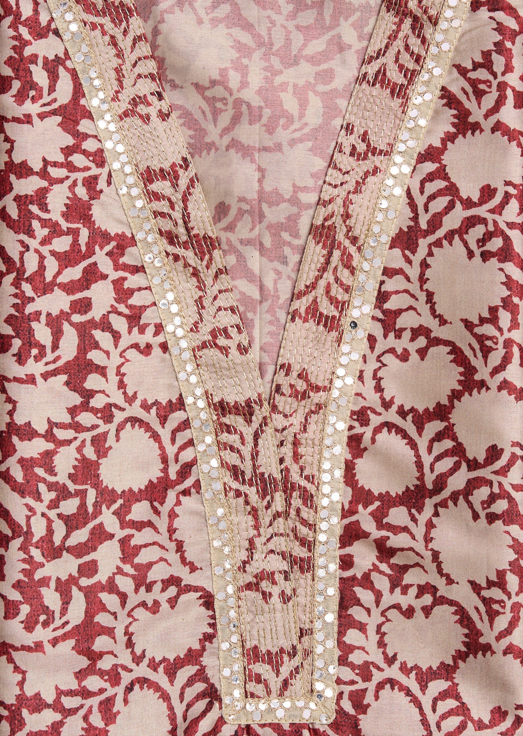 Maroon Cotton Printed Unstitched Suit With Dupatta
