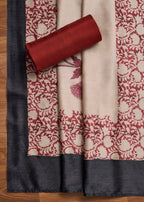 Maroon Cotton Printed Unstitched Suit With Dupatta