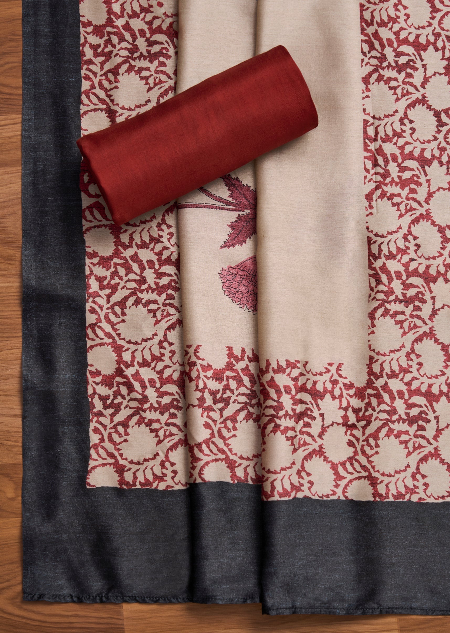 Maroon Cotton Printed Unstitched Suit With Dupatta