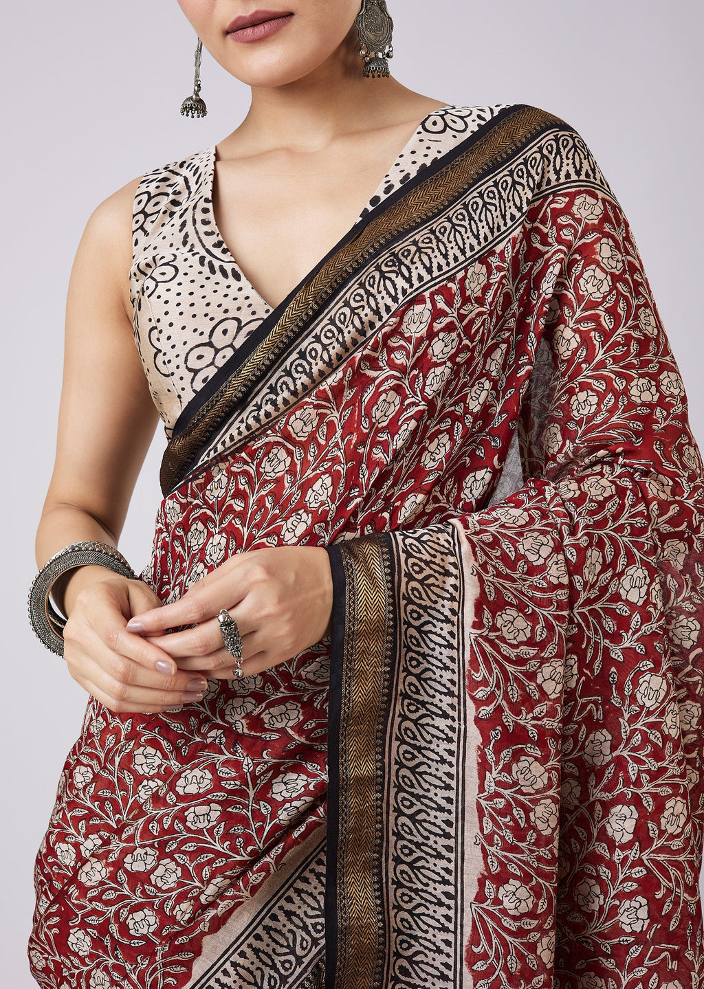 Maroon Printed Saree with Unstitched Blouse