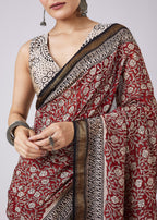 Maroon Printed Saree with Unstitched Blouse
