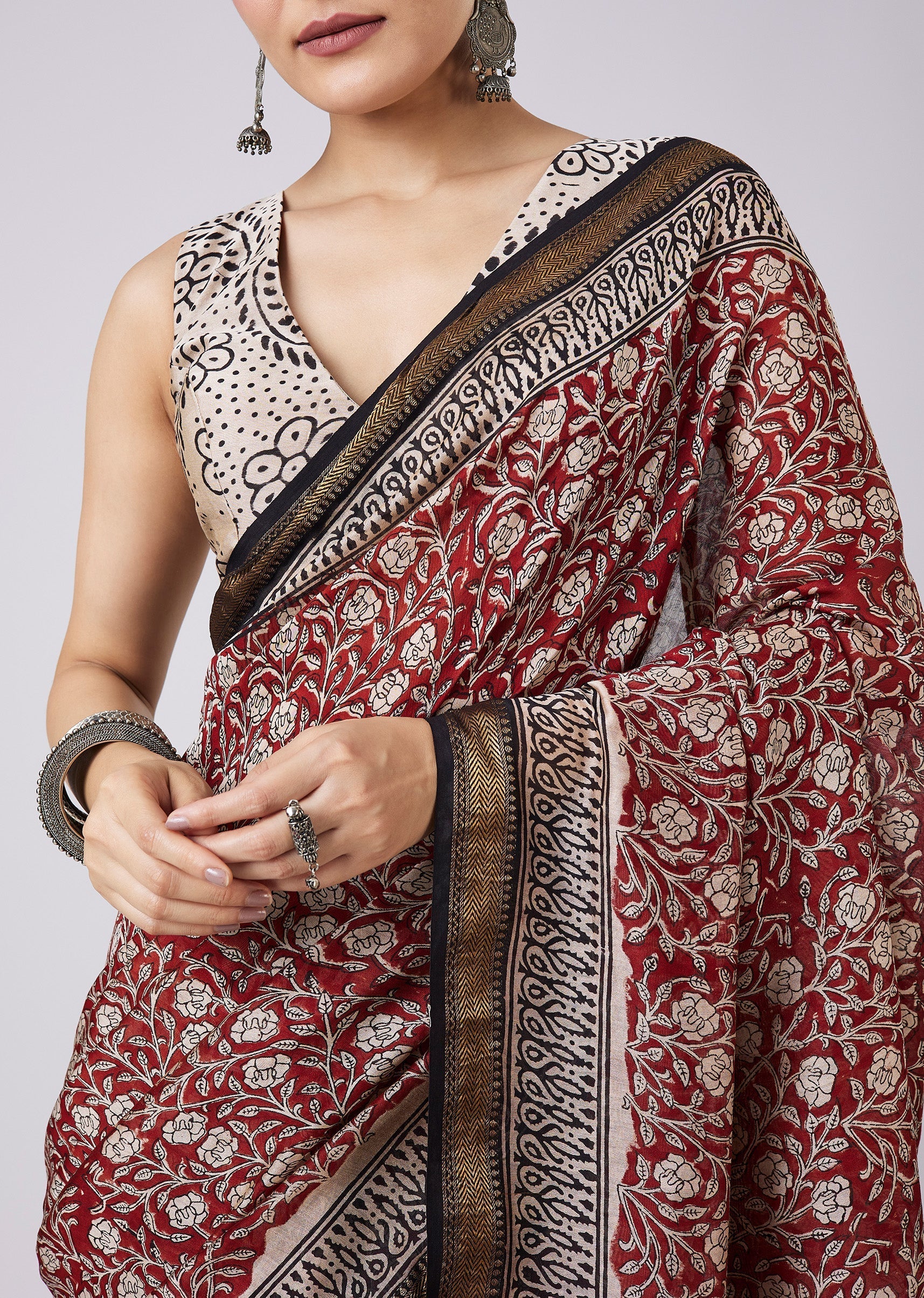 Maroon Printed Saree with Unstitched Blouse
