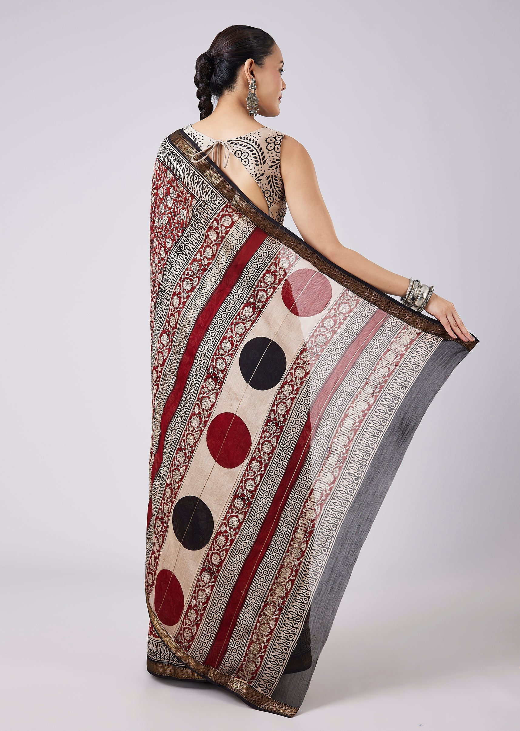 Maroon Printed Saree with Unstitched Blouse