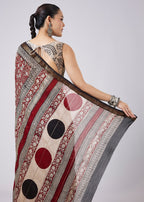 Maroon Printed Saree with Unstitched Blouse