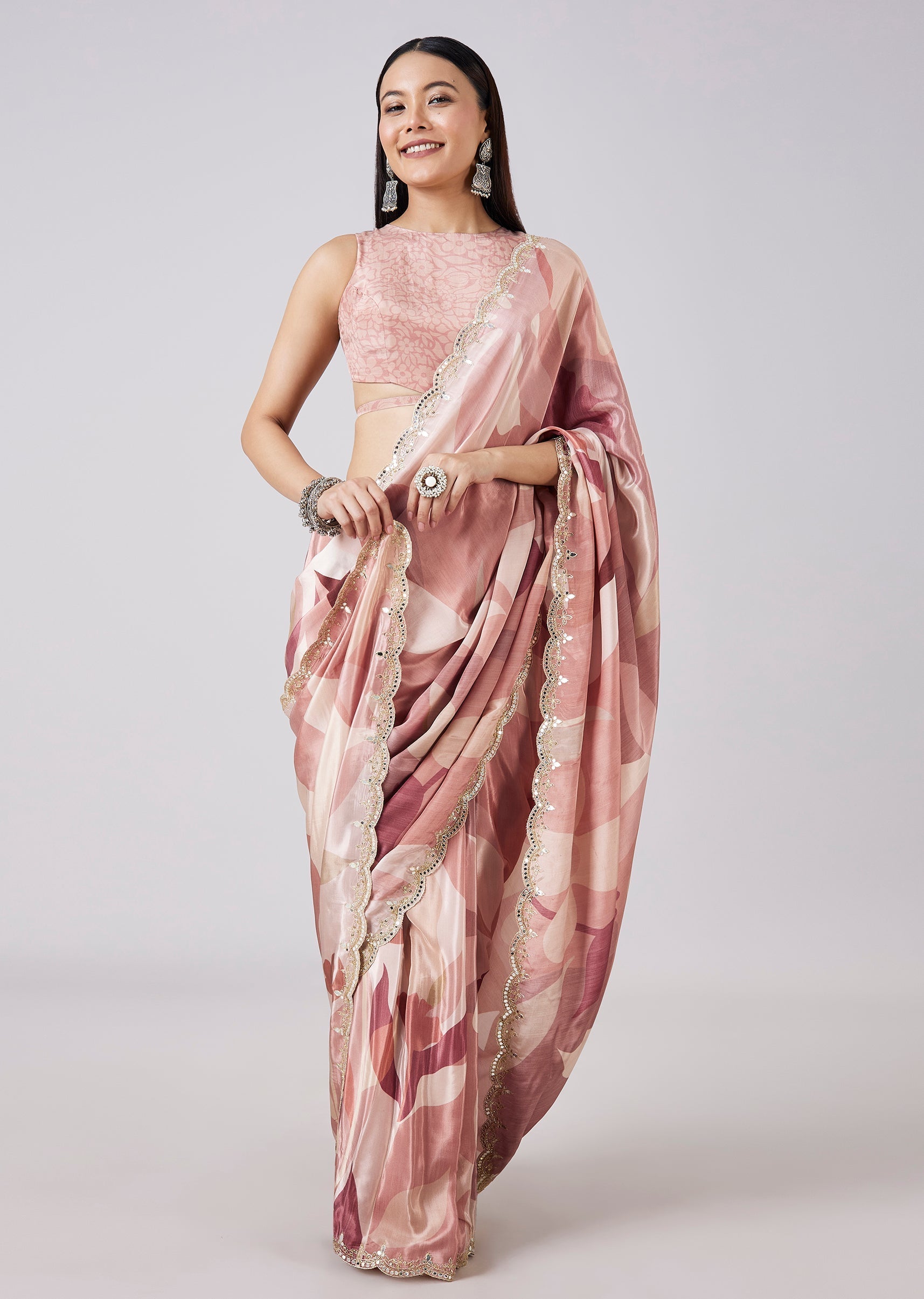 Mauve Abstract Printed Saree with Blouse