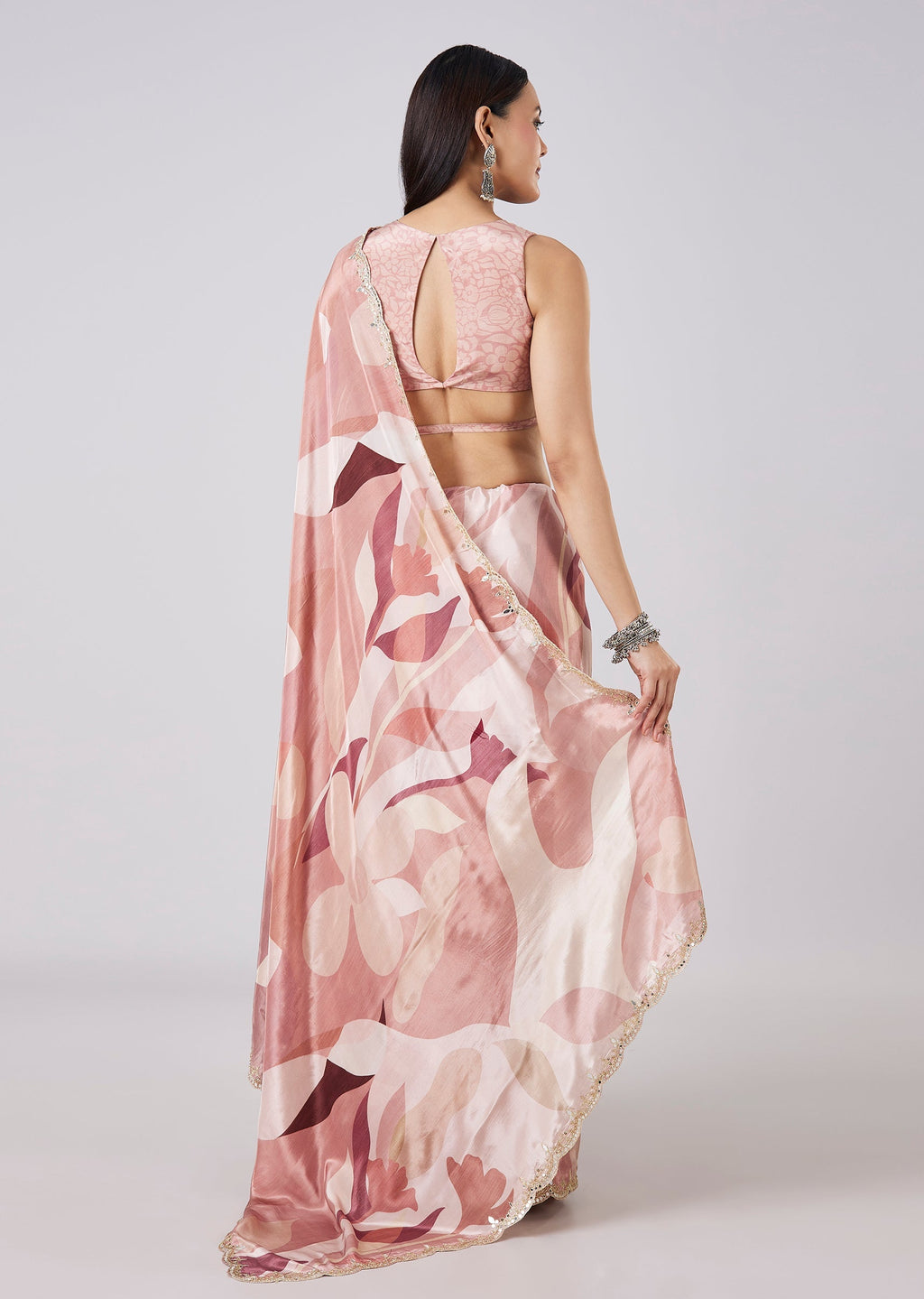 Mauve Abstract Printed Saree with Blouse