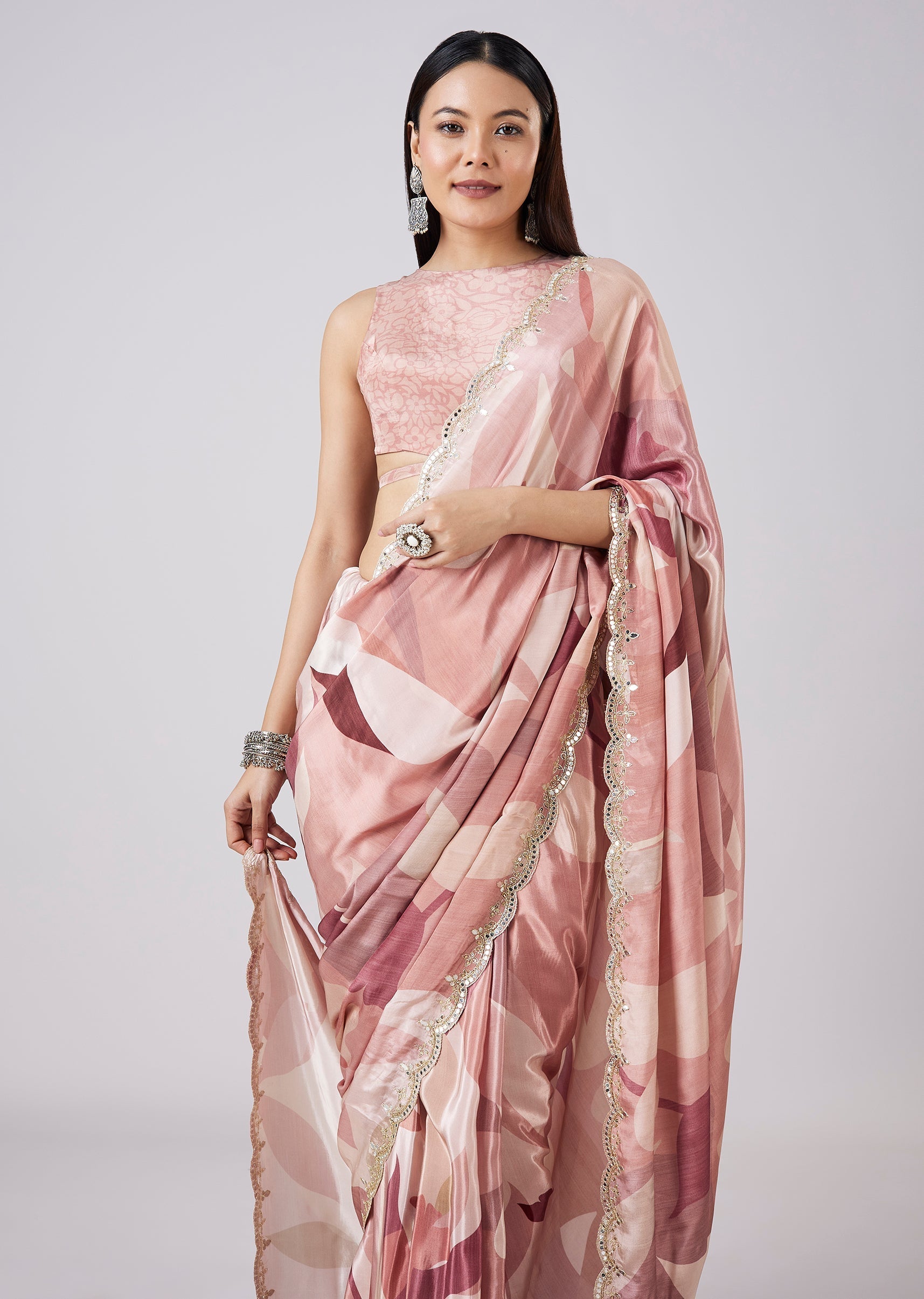 Mauve Abstract Printed Saree with Blouse