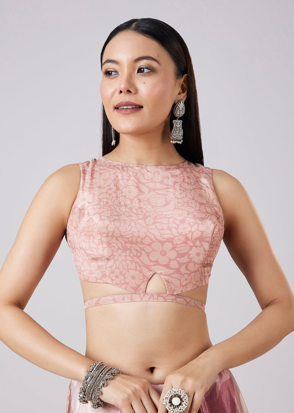 Mauve Abstract Printed Saree with Blouse
