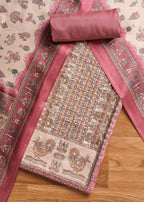 Mauve Cotton Unstitched Suit With Dupatta