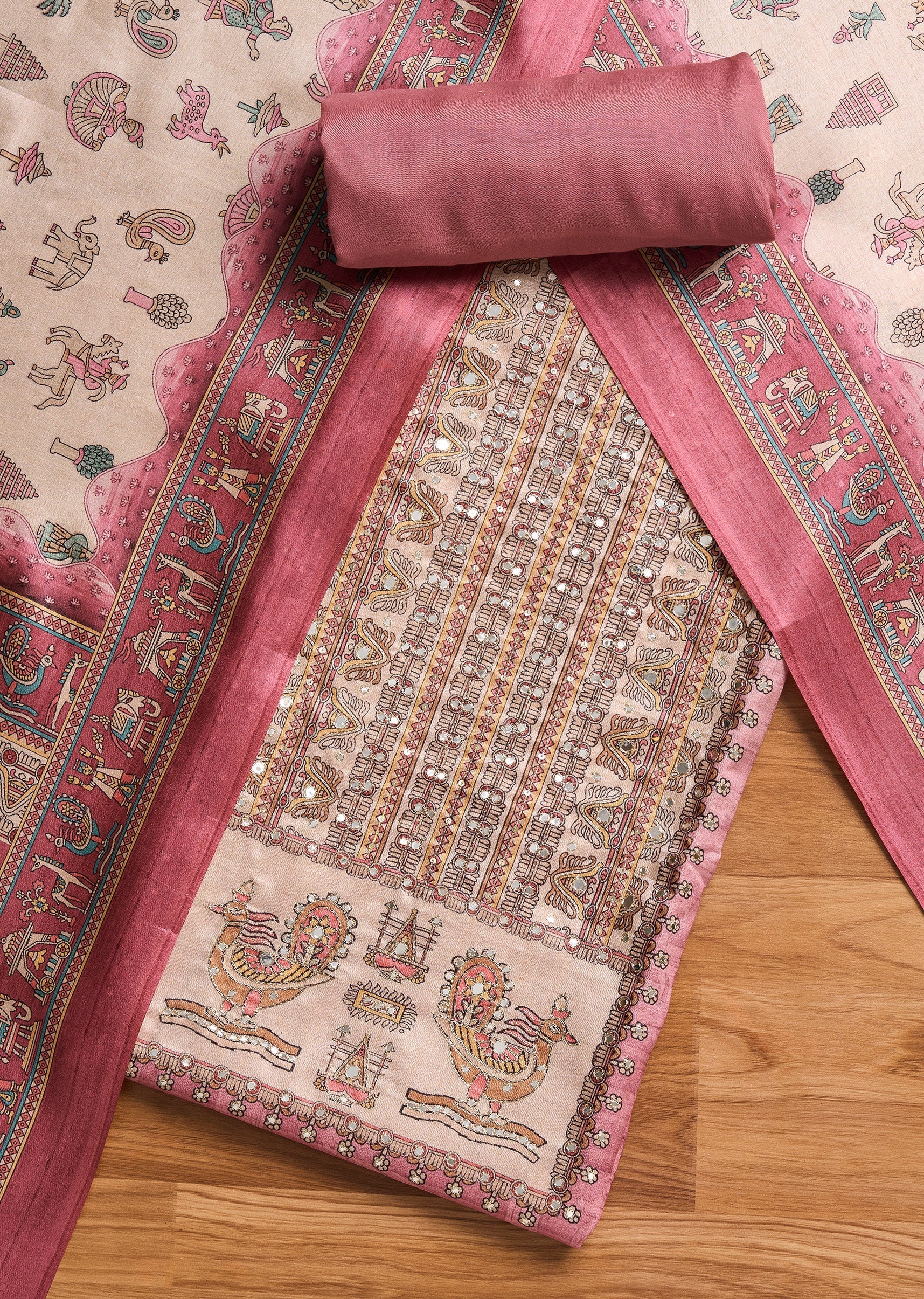 Mauve Cotton Unstitched Suit With Dupatta