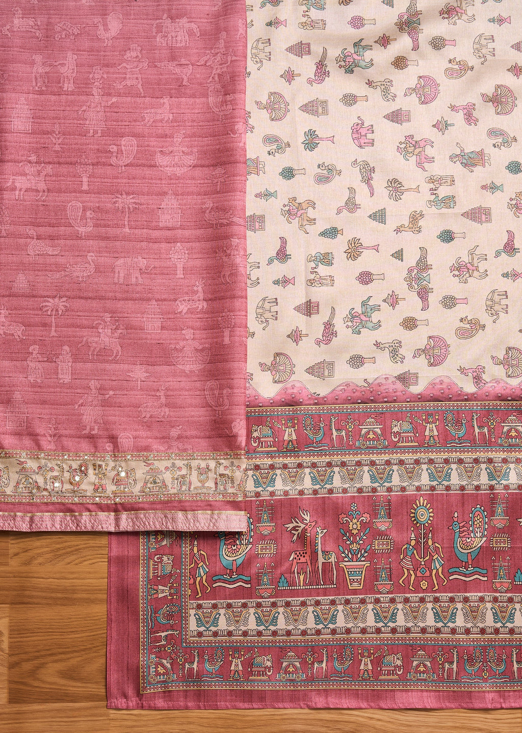 Mauve Cotton Unstitched Suit With Dupatta