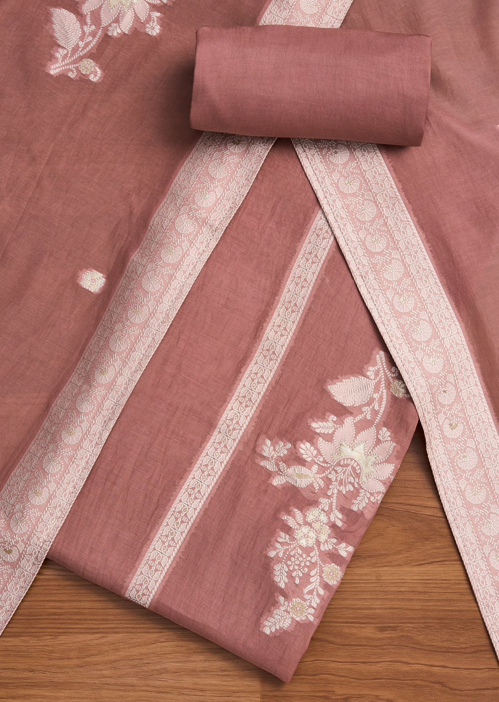 Mauve Unstitched Cotton Suit With Dupatta