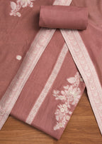 Mauve Unstitched Cotton Suit With Dupatta
