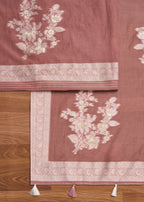 Mauve Unstitched Cotton Suit With Dupatta