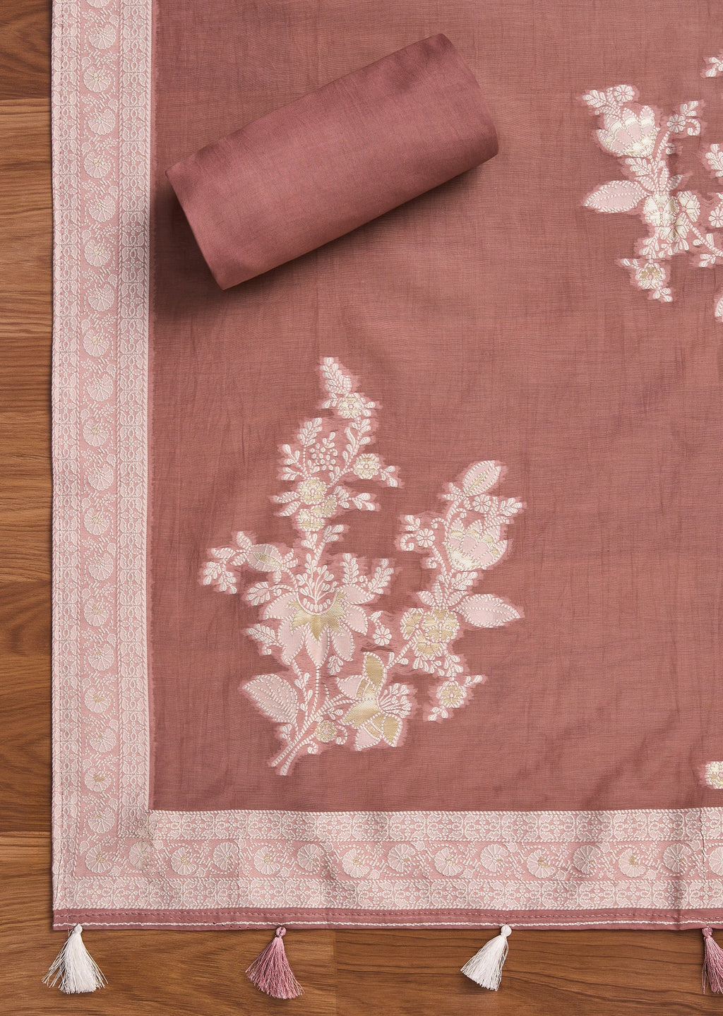 Mauve Unstitched Cotton Suit With Dupatta