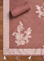 Mauve Unstitched Cotton Suit With Dupatta