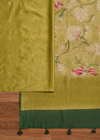 Mehendi Green Chanderi Embroidered Unstitched Suit Set