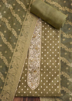 Mehendi Green Chanderi Unstitched Suit