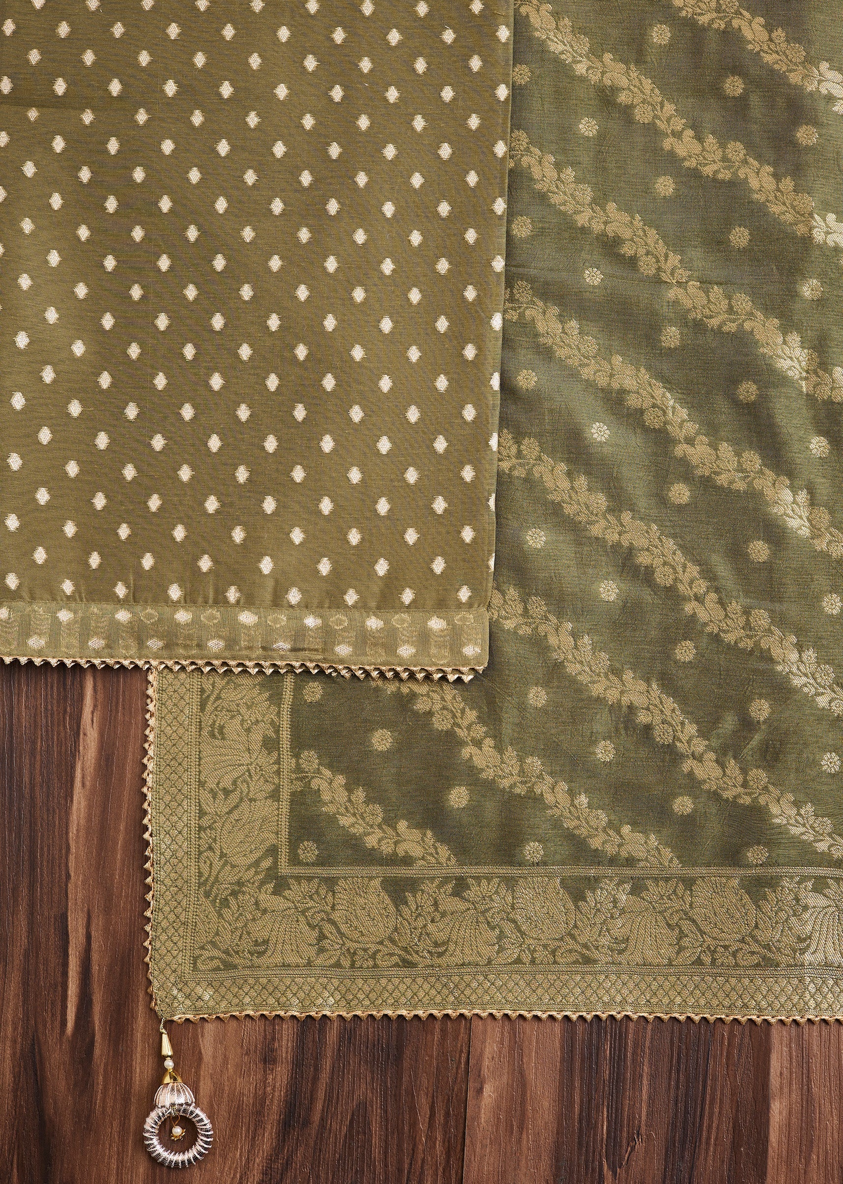 Mehendi Green Chanderi Unstitched Suit