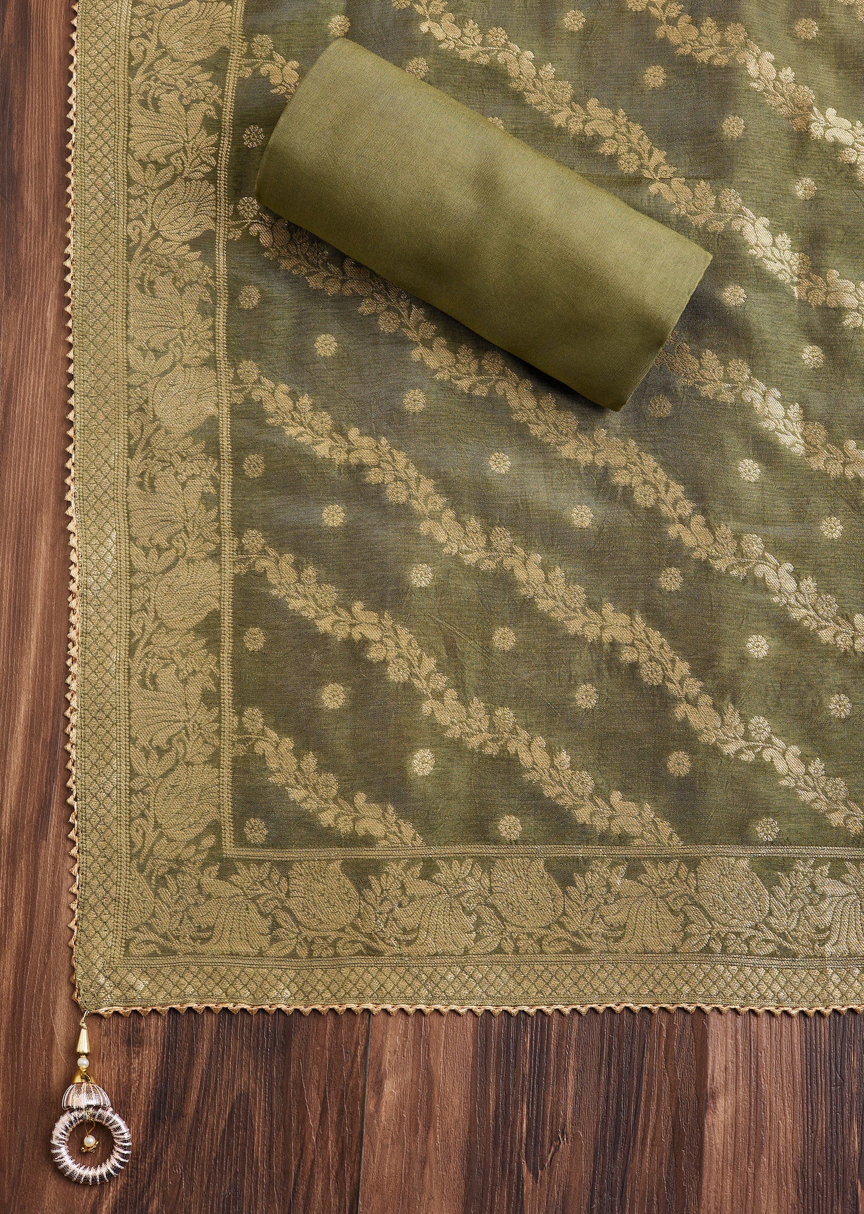 Mehendi Green Chanderi Unstitched Suit
