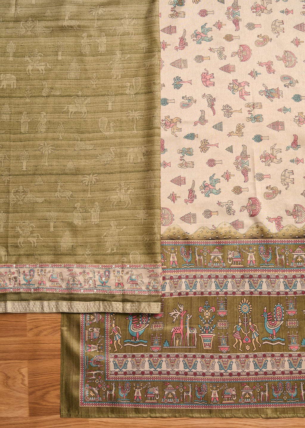 Mehendi Green Cotton Printed Suit Set