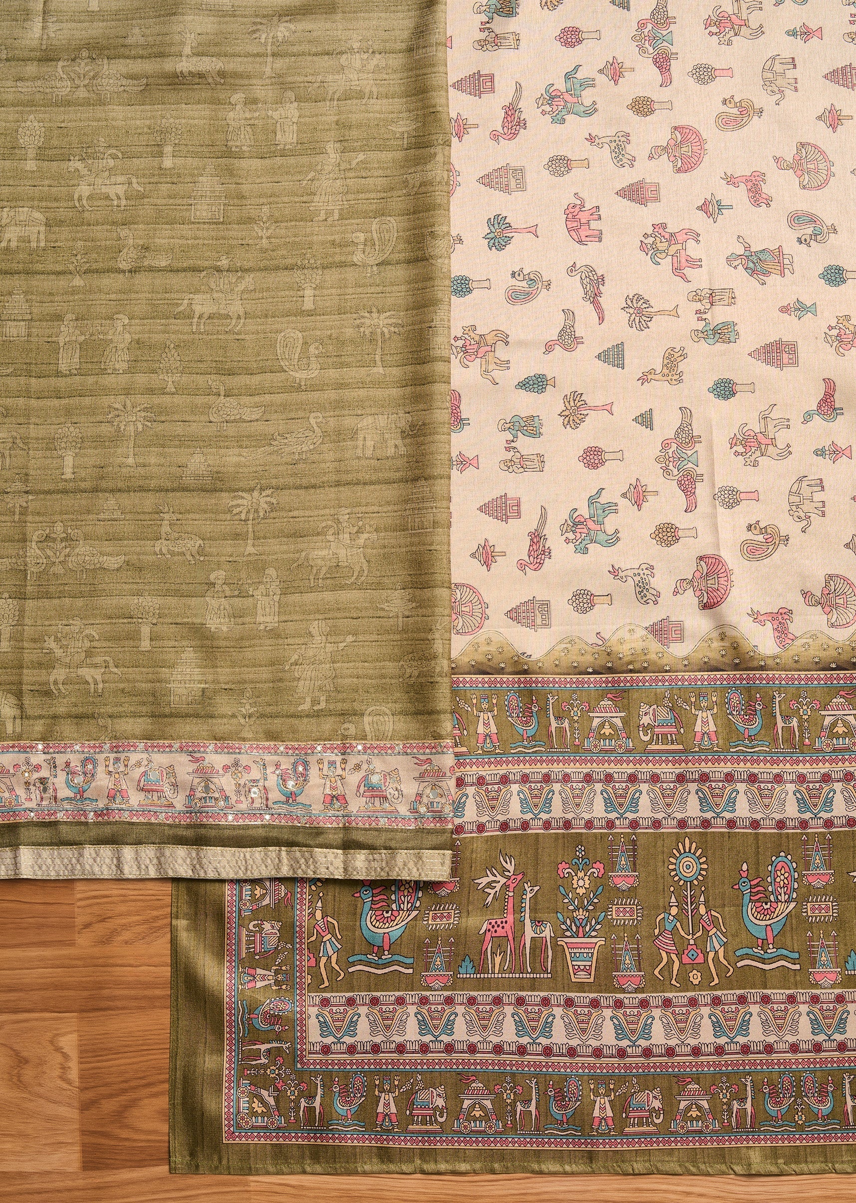 Mehendi Green Cotton Printed Suit Set