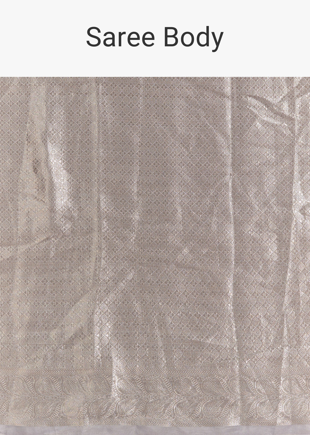 Metallic Silver Grey Banarasi Tissue Saree With Micro Geometric Weave And Floral Woven Border