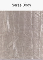Metallic Silver Grey Banarasi Tissue Saree With Micro Geometric Weave And Floral Woven Border