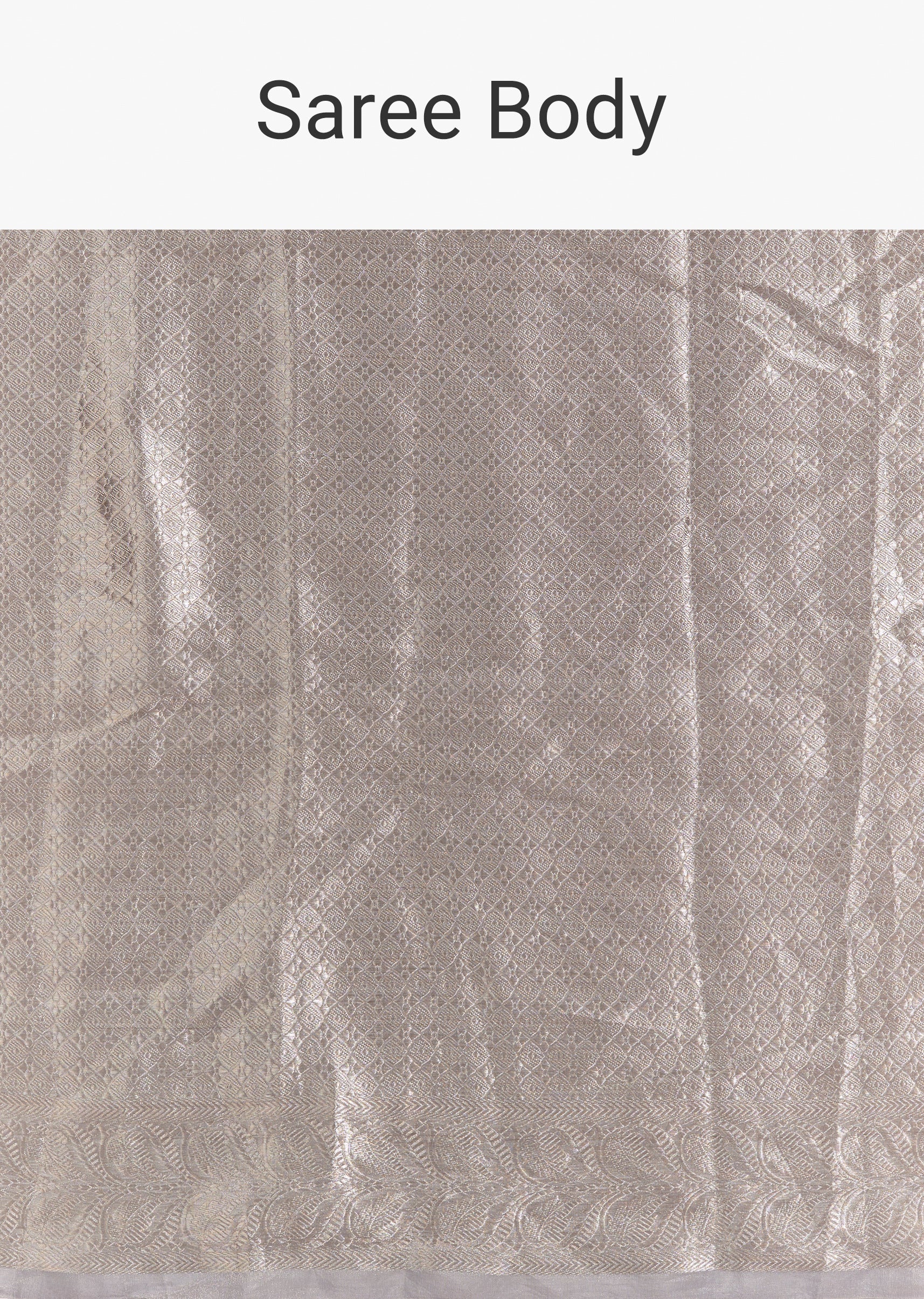 Metallic Silver Grey Banarasi Tissue Saree With Micro Geometric Weave And Floral Woven Border
