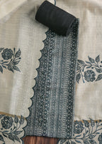 Midnight Black Cotton Printed Unstitched Suit Set