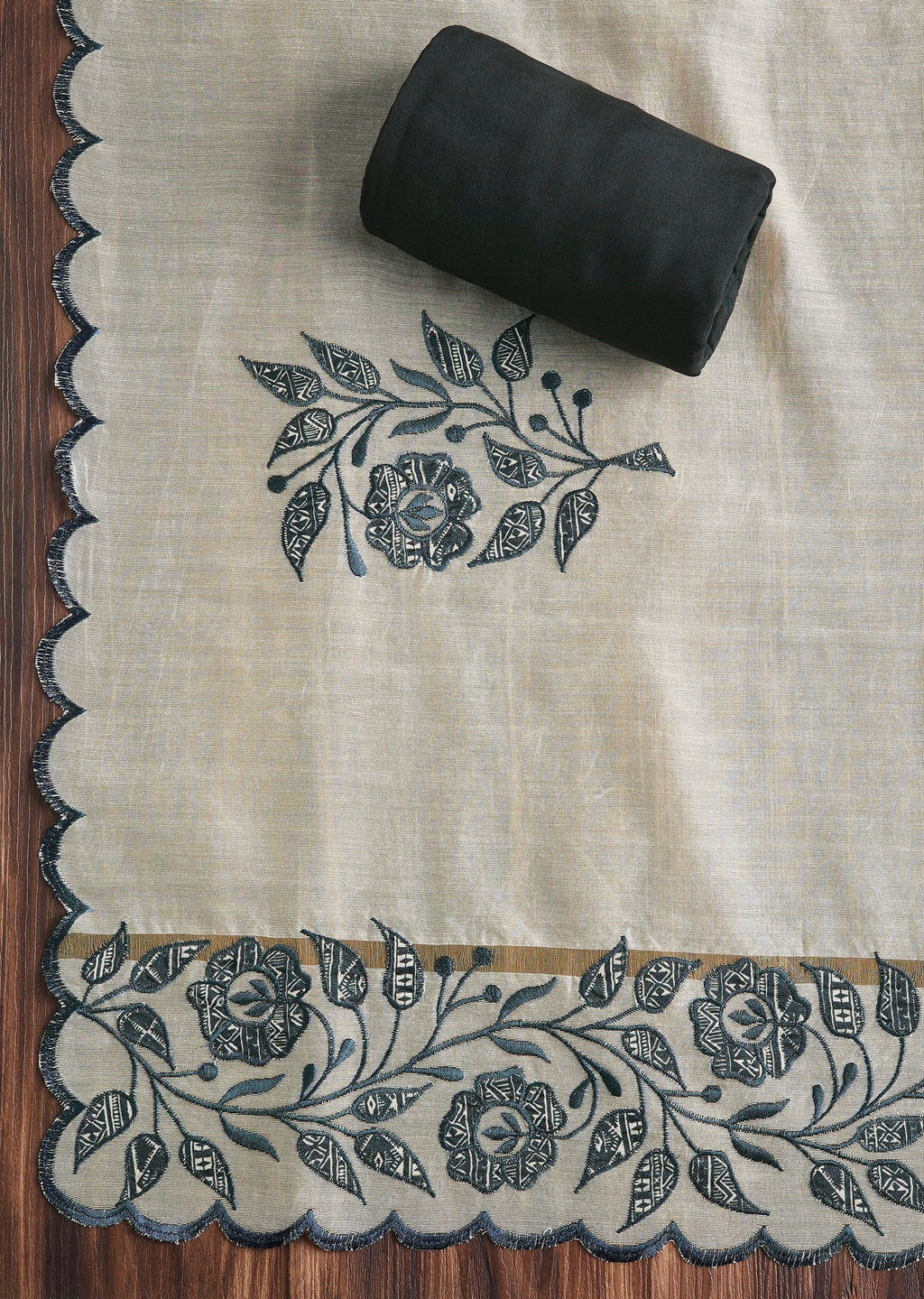 Midnight Black Cotton Printed Unstitched Suit Set