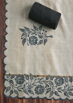 Midnight Black Cotton Printed Unstitched Suit Set