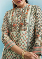 Mint Green Floral Co-ord Set With Cut Dana And Sequins Work