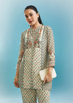 Mint Green Floral Co-ord Set With Cut Dana And Sequins Work
