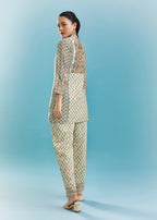 Mint Green Floral Co-ord Set With Cut Dana And Sequins Work