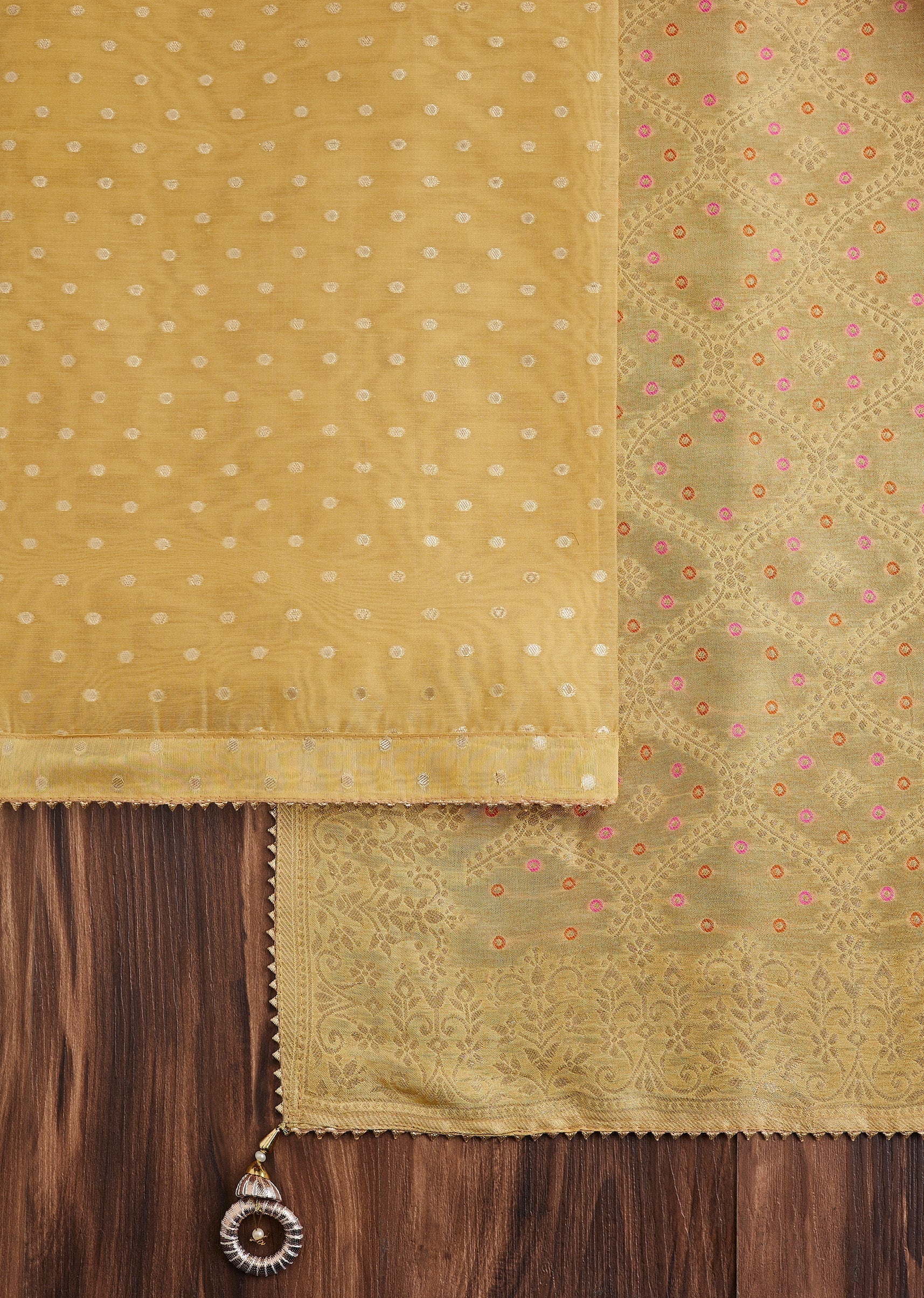 Mustard Yellow Chanderi Unstitched Suit