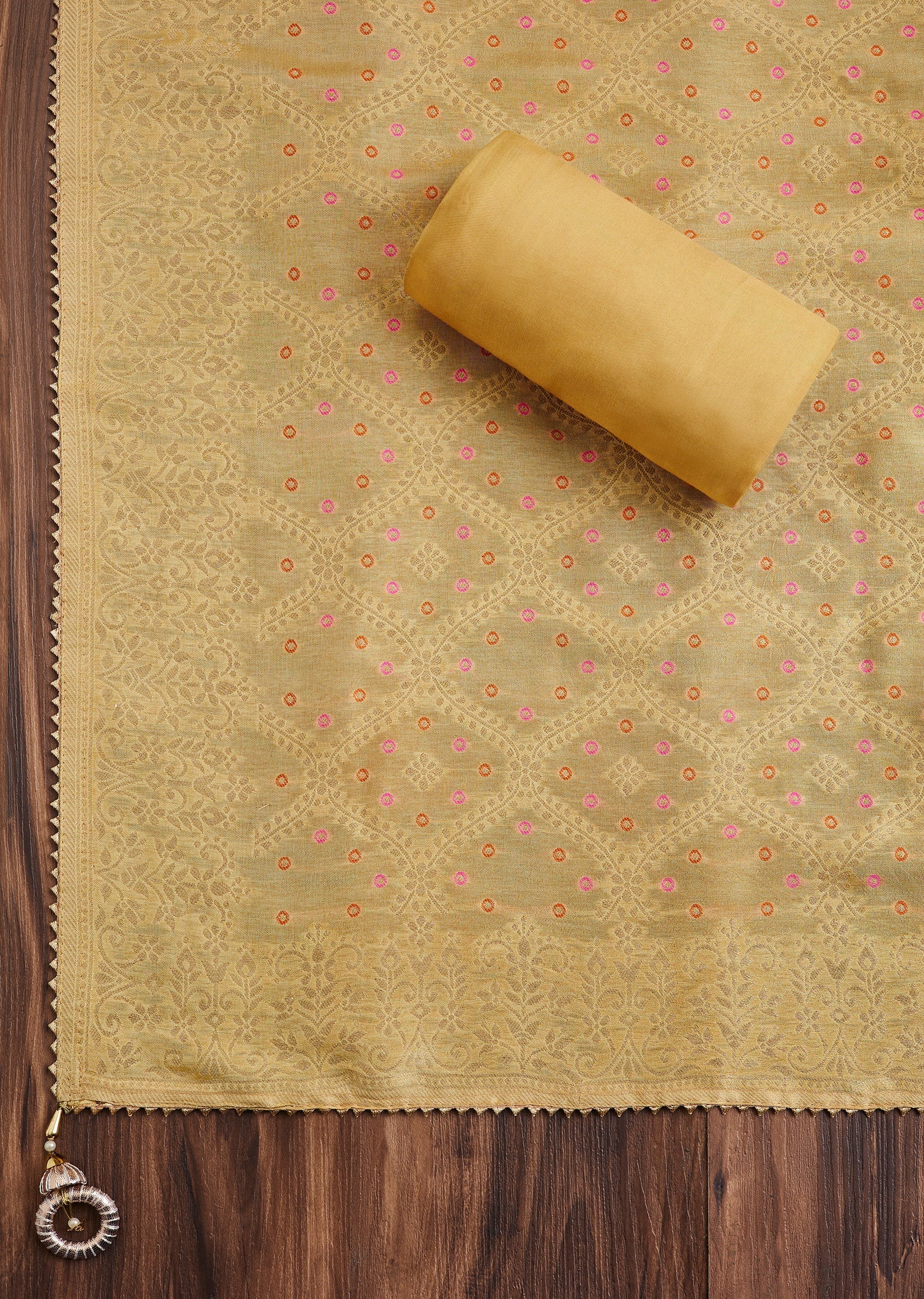 Mustard Yellow Chanderi Unstitched Suit